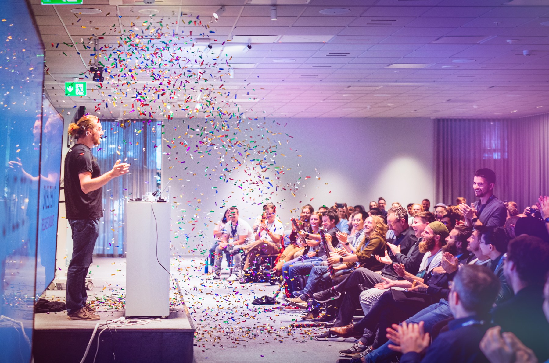 Audience and stage at Svelte Summit Fall 2022 in Stockholm.